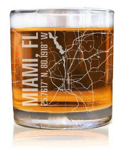 Vasos De Old Fashioneds, Miami Florida City Map Whisky Glass