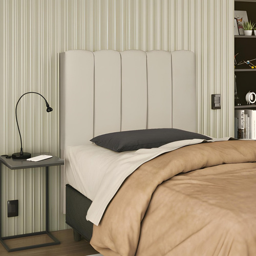 Cabeceira Solteiro Estofada Carla Veludo 90cm Cama Com Frame Cor Bege
