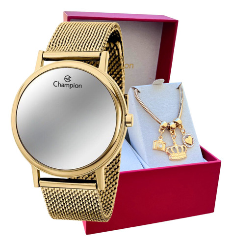 Relógio Champion Feminino Dourado Original + Pulseira