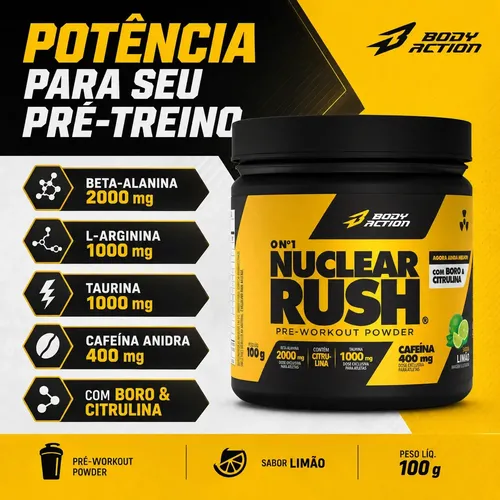 Pré-Treino Nuclear Rush Bodyaction 100g Limão