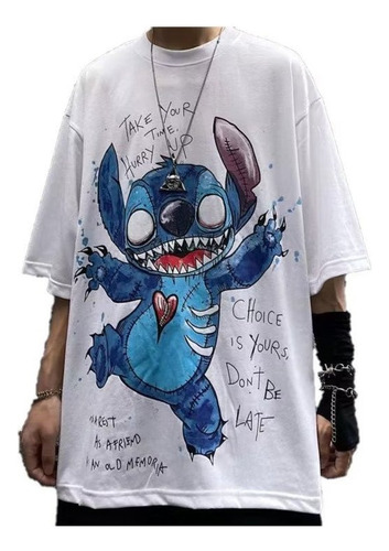 Camiseta Manga Corta Oscuro Estilo Hip Hop Patrón Stitch