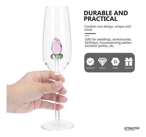 Juego De 2 Copas De Vino Rosa, Copa De Vino Tinto Con Rosa E