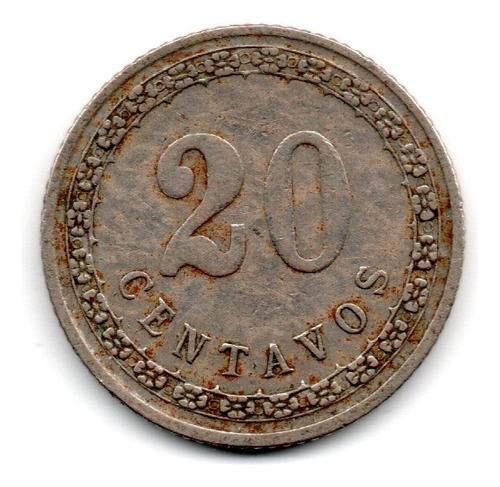 Paraguay Moneda 20 Centavos Año 1908 Km#11 Escasa