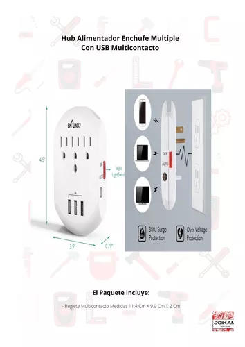 Hub Alimentador Enchufe Multiple Con Usb Multicontacto Porta