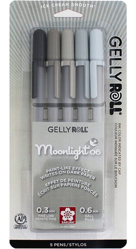 Gelly Roll Moonlight Set X 5 Lápiceros Gel Escala De Grises