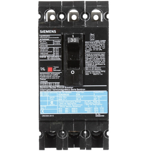 Interruptor Termomagnetico Ed 3p 30a 600v Siemens Ed63b030mx