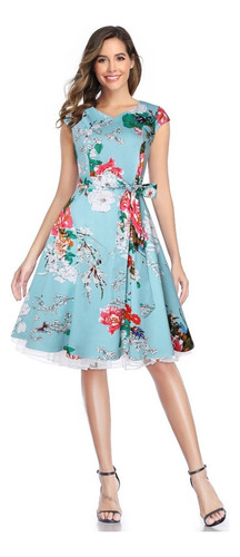 Vestido Vintage Rockabilly Con Estampado De Flores Y Calaver