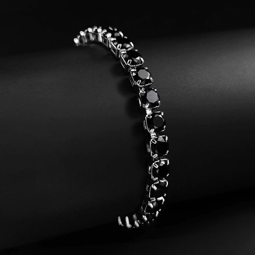 Pulseira Bracelete Luxo De Zircônia Cravejada Antialérgico Comprimento 17 Cm Cor Preto Diâmetro 5.6 Cm