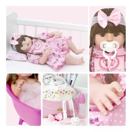 Roupa Para Boneca Bebê Reborn Laura Baby Rosa Nuvem 720 no Shoptime