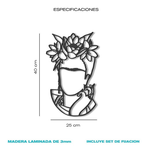 Imagen 6 de 6 de Cuadro Decorativo En Madera Calada Frida Mural