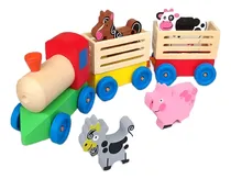 Comprar Juego De Tren De Animales De La Granja Madera Didáctico -73