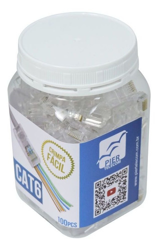 Imagem 2 de 12 de Pote 100 Conectores Rj45 Ez Crimp Cat6 + Alicate De Crimpar