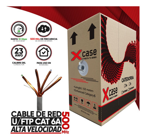 150 M Cable Red U-ftp Cat. 6a Frecuencia 500mhz Forro Gris