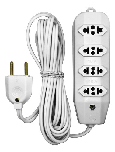 Extensão Tripolar 4 Tomadas Com Cabo 3m Slim Régua Br Cor Branco