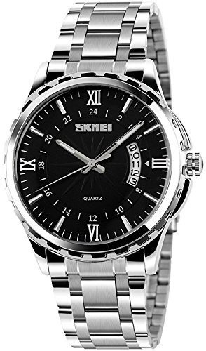 Fanmis Luminous Black Dial Plata Acero Inoxidable Pulsera Re