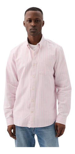 Camisa Hombre Gap Oxford Standard Fit Rayada Rosado