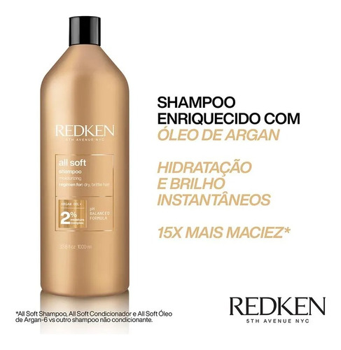 Kit Redken All Soft Shampoo 1l E Máscara 250ml (2 Produtos)