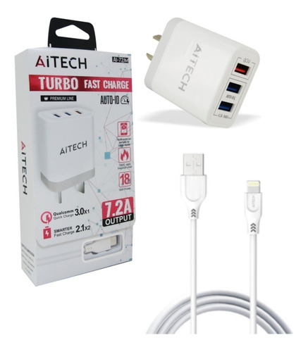 Cargador De Pared Aitech Con Cable Para iPhone 3 Usb 7.2a