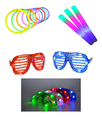 Pack Fiesta Pulseras, Lentes Y Barras Luminosas Luces Led