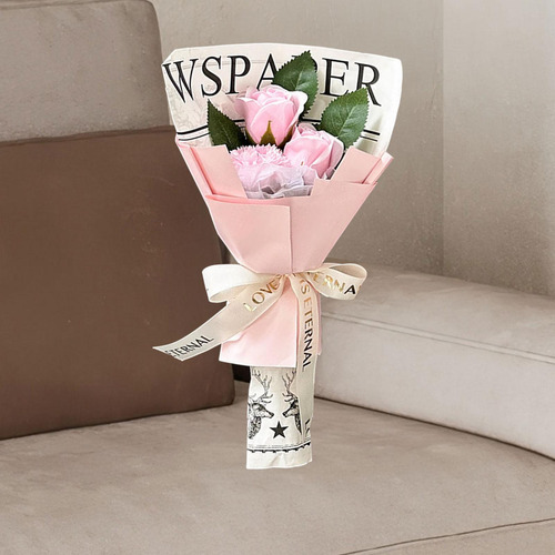 Ramo De Flores De Jabón, Regalo 3 Piezas De Flores Rosadas.