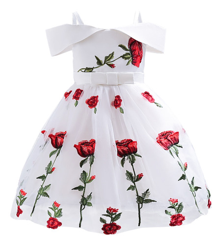 Princess Dress Children Rose Embroidered Mesh Dress