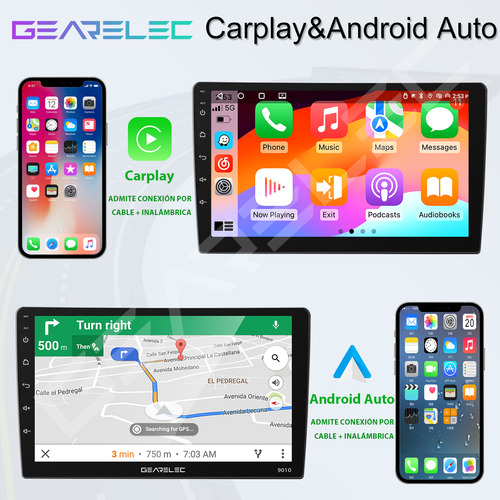 Gearelec autoestéreos pantalla carplay android auto 1 din 9 pulgadas 2 y 32g wifi bluetooth gps FM Pantalla Táctil con cámara