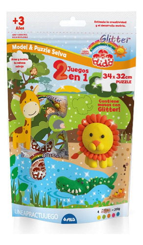 Set De Masas Glitter Y Puzzle Selva Dido 2 En 1