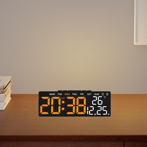 Reloj Despertador Digital Concha Negra Hora Naranja
