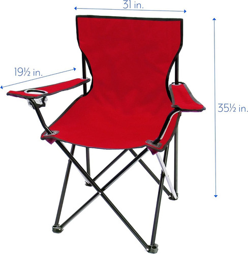 Cadeira dobrável de pesca para acampamento de praia com porta-copos, cor vermelha