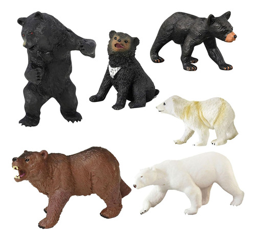 6 Piezas Bear Animal Figuras Realistic Forest Animal Bear Be