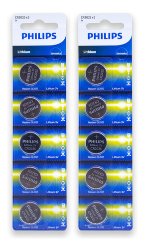 Imagem 1 de 6 de 10 Pilhas Philips Cr2025 3v Bateria Original - 2 Cartelas
