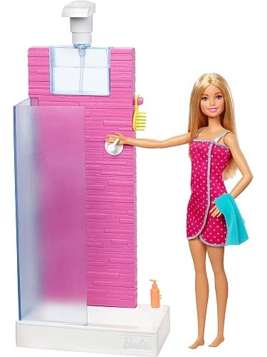 Barbie Mobiliario Set De Baño Ragadera Ducha Mattel