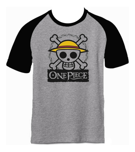 Camiseta One Piece Skull Ranglan Gris Hombre Manga Corta