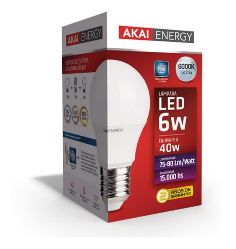 Lampara Led Foco Luz 6w = 40w Rosca Común E27 220v Akai