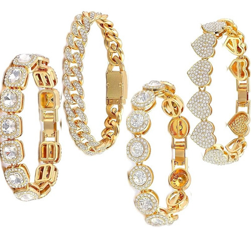 4pzs Pulsera Cubana Esclava Con Diamante Para Hombre Y Mujer Dorado 6 Cm 20 Cm