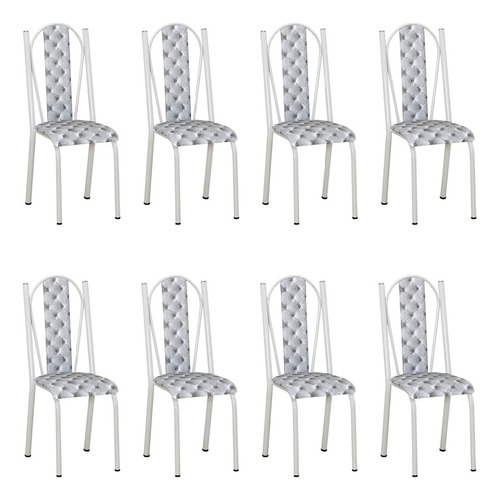 Kit 8 Cadeiras Cozinha Geórgia Estampado Prata Ferro Branco