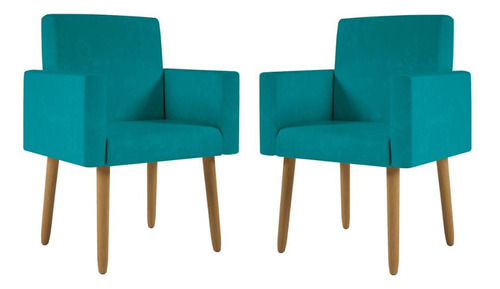 Kit 2 Cadeiras Recepção Poltrona Decorativa Escritório Cor Azul-turquesa