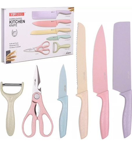 Juego Set Cuchillos Cocina X 6 Piezas Colores