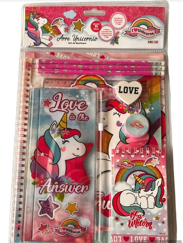 Hermoso Set De Escritura I Love Unicorns Con 11 P Kreker