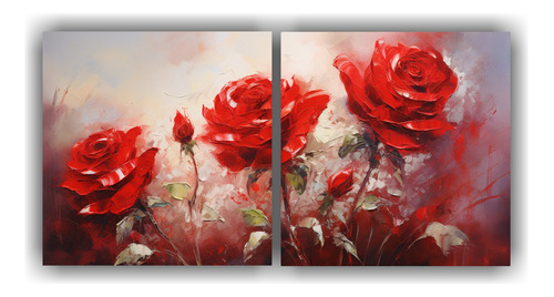 160x80cm Cuadro De Rosas Rojas Estilo Renacimiento Flores