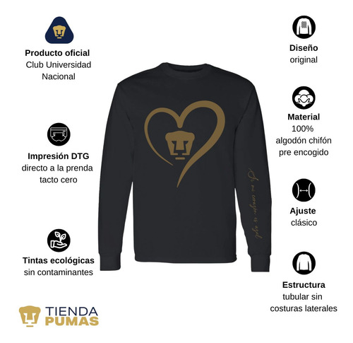 Playera Deportiva M Larga Hombre Pumas Unam Corazón Oro