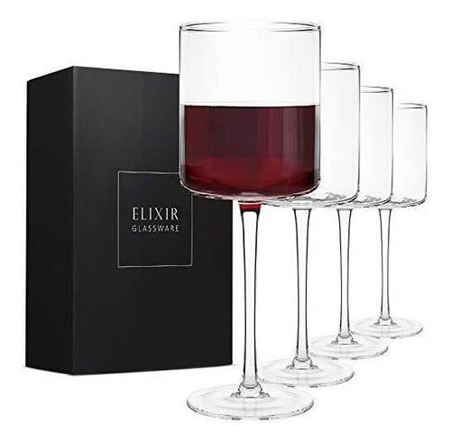 Copas De Vino Tinto Cuadradas, Set De 4 - Hand Blown - Base