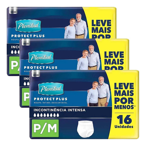 Kit 3 Und Fralda Ger Plenitud Protect Plus Mega P/m 16 Und