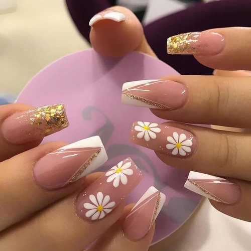 Uñas Postizas A Presión Largas Y Medianas Con Forma De Ataúd