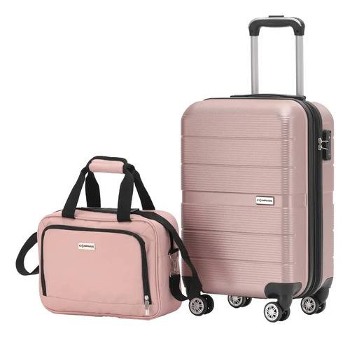 Maleta 20in Rigida Expandible Y Neceser Impermeable Color Rosa