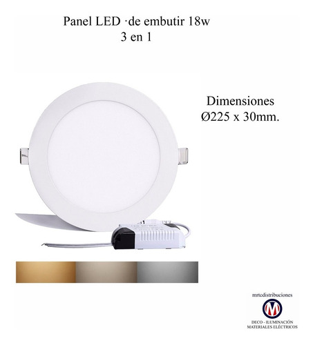 Panel Led Embutir 18w Redondo 3 Tonos En 1 Fria/neutra/calid