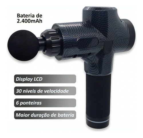 Massageador Gun Pistola Profissional Fisioterapia Miofascial Cor Preto