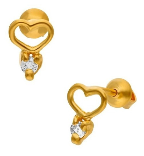 Broquel De Corazon De Oro Amarillo 14k C/5ptos De Brillante