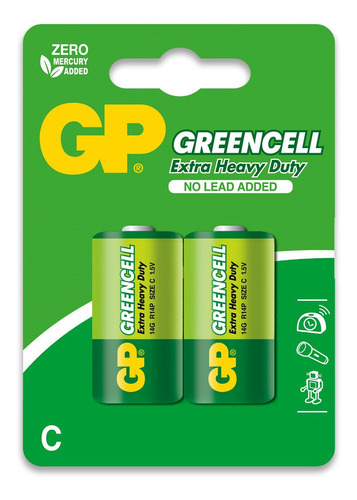 02 Pilhas Média C Comum Zinco Gp Greencell 01 Cartela