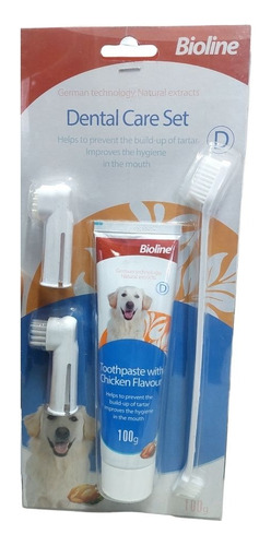 Bioline Dental Care Set Crema Pollo+cepillos Higiene Perro